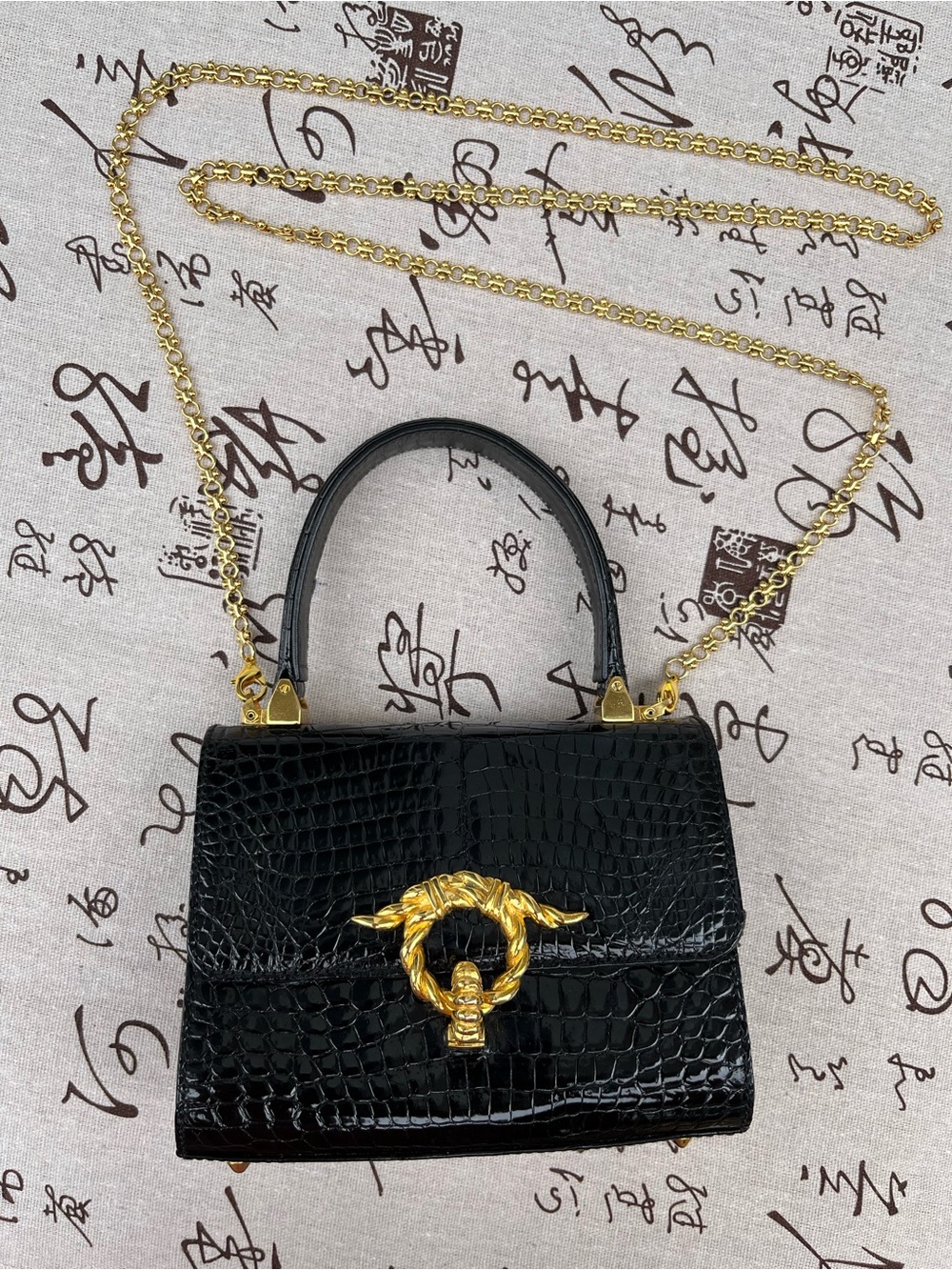 Black OLOP Genuine Crocodile Leather Nano Size Handbag − Made in Italy